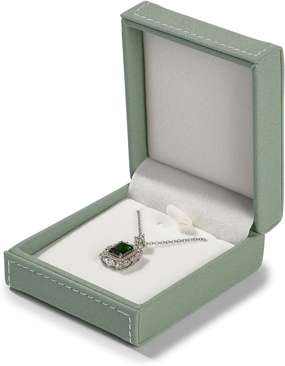 Leather Necklace Gift Box Jewelry Gift Pendant Box Elegant Necklace Case for Birthday, Proposal, Engagement, Wedding, Valentine's Day(Green)