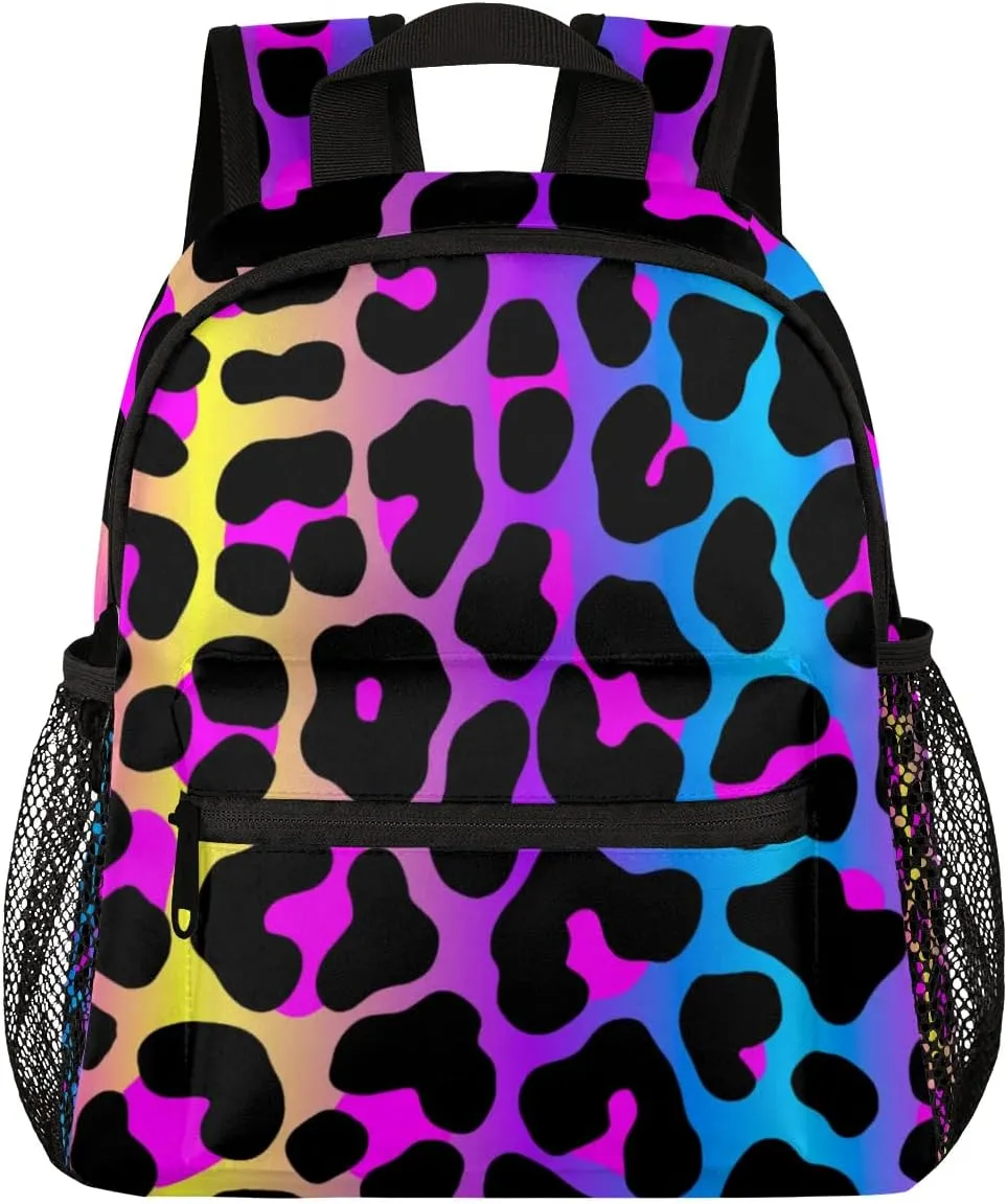 Leopard Rainbow Toddler Backpack for Little Girls Preschool Kindergarten Small Cheetah Backpack Lightweight Bookbag Waterproof Mini Travel PreSchool Student Bookbags