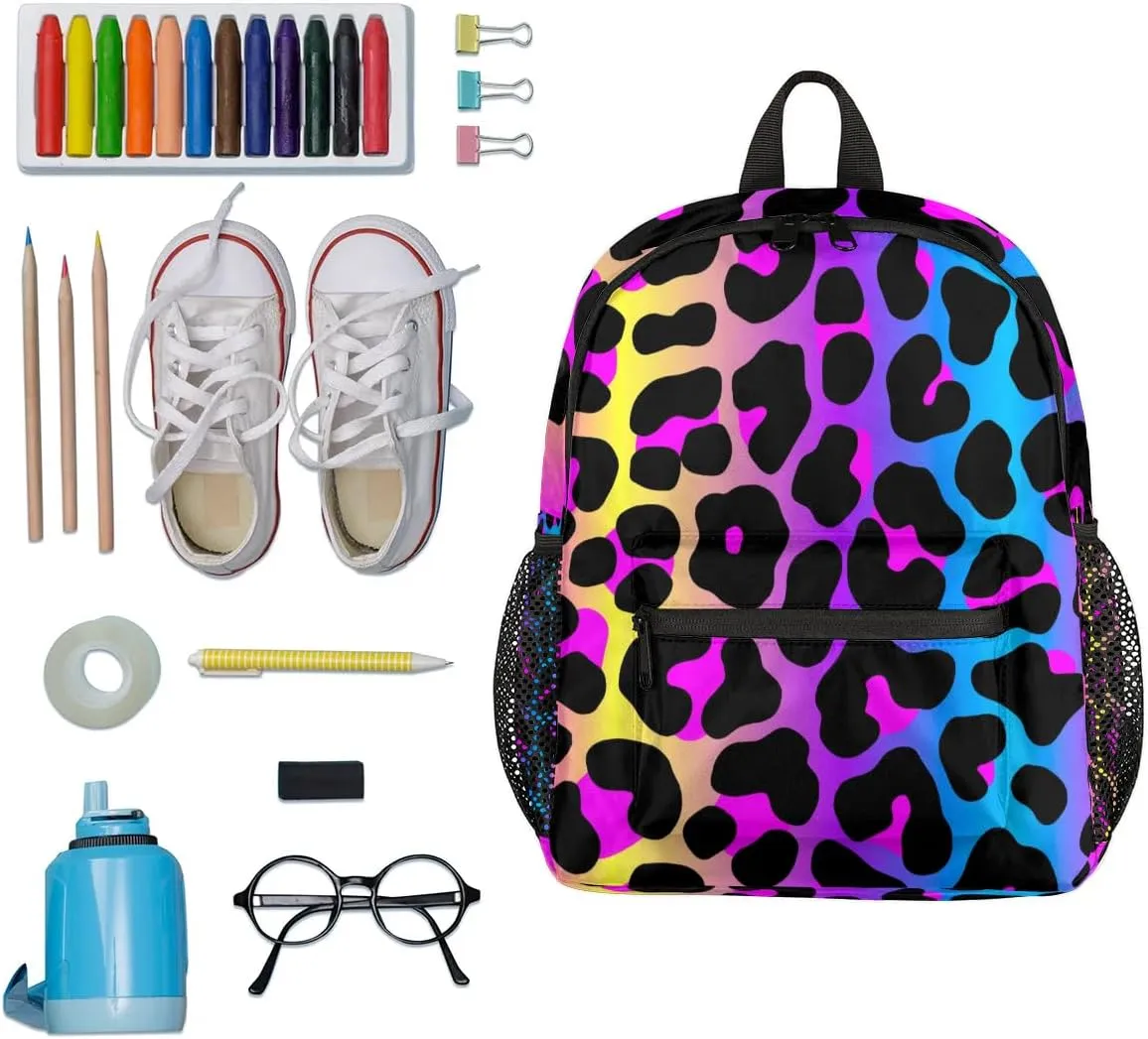 Leopard Rainbow Toddler Backpack for Little Girls Preschool Kindergarten Small Cheetah Backpack Lightweight Bookbag Waterproof Mini Travel PreSchool Student Bookbags