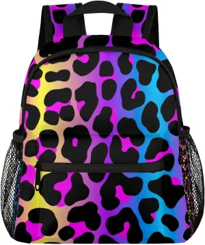 Leopard Rainbow Toddler Backpack for Little Girls Preschool Kindergarten Small Cheetah Backpack Lightweight Bookbag Waterproof Mini Travel PreSchool Student Bookbags