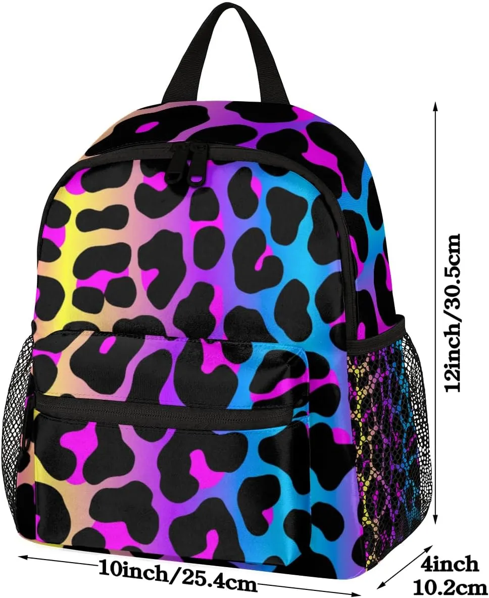 Leopard Rainbow Toddler Backpack for Little Girls Preschool Kindergarten Small Cheetah Backpack Lightweight Bookbag Waterproof Mini Travel PreSchool Student Bookbags