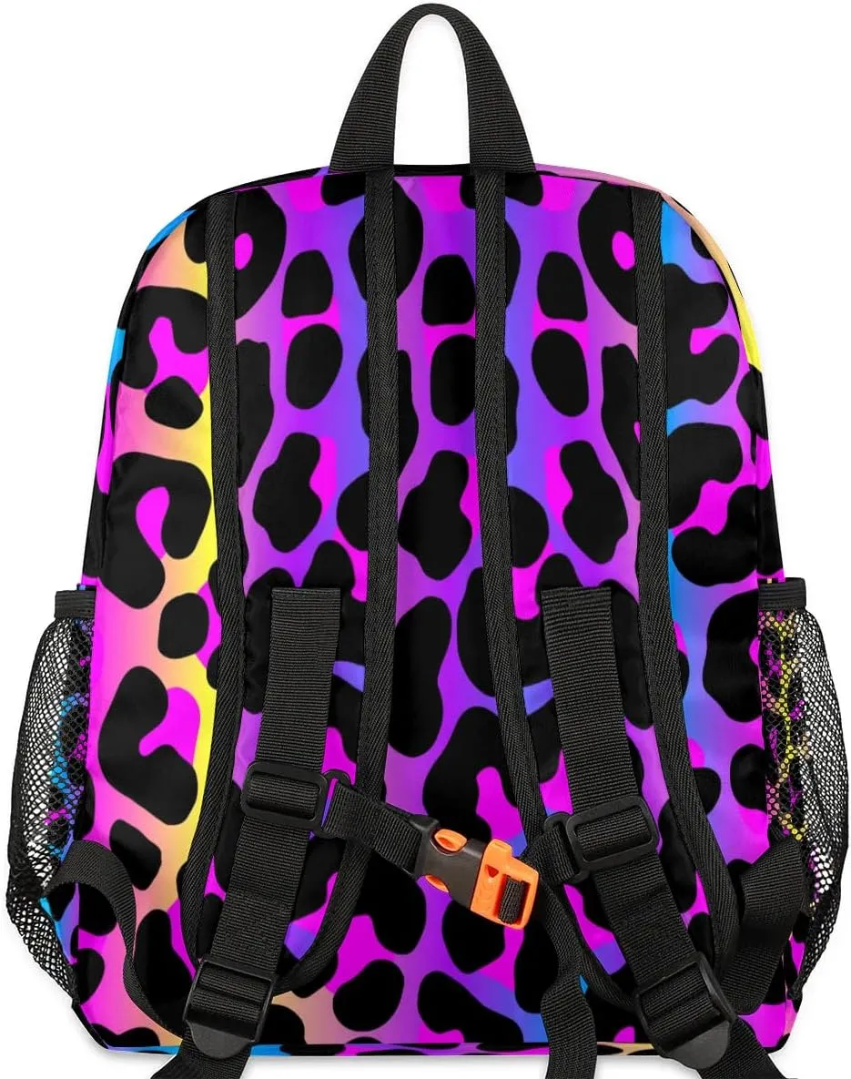 Leopard Rainbow Toddler Backpack for Little Girls Preschool Kindergarten Small Cheetah Backpack Lightweight Bookbag Waterproof Mini Travel PreSchool Student Bookbags