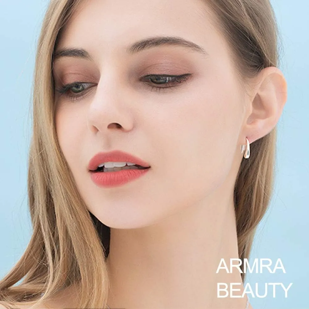 Lightweight Teardrop Gold Hoop Earrings for Women - Chunky 14k Gold Plated Pull Through Earrings Huggie High Polished Statement Jewelry Gift for Women trendy Black