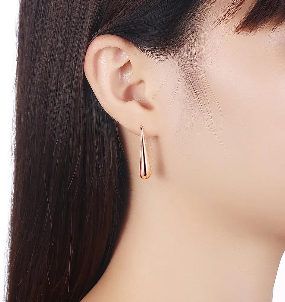 Lightweight Teardrop Gold Hoop Earrings for Women - Chunky 14k Gold Plated Pull Through Earrings Huggie High Polished Statement Jewelry Gift for Women trendy Black