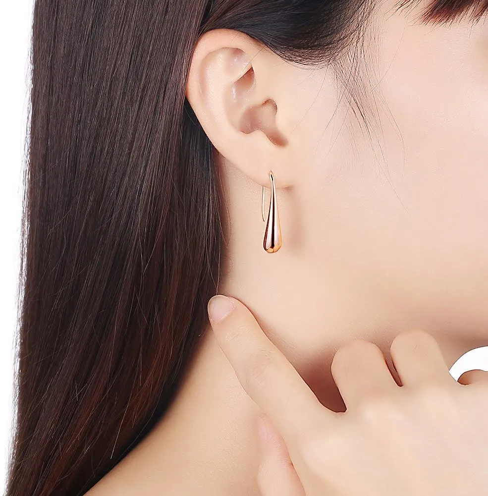 Lightweight Teardrop Gold Hoop Earrings for Women - Chunky 14k Gold Plated Pull Through Earrings Huggie High Polished Statement Jewelry Gift for Women trendy Black
