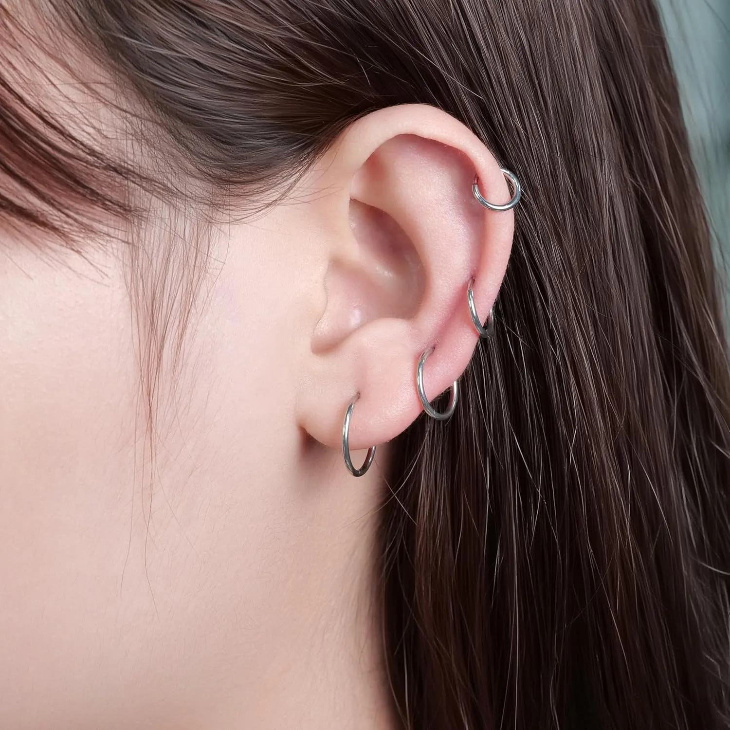 limerencia Small Hoop Earrings for Women, Hypoallergenic Titanium Huggie Hoop Earrings Set G23 Piercings Cartilage Earrings Set for Women Sensitive Ears (No stones Silver, 6mm)