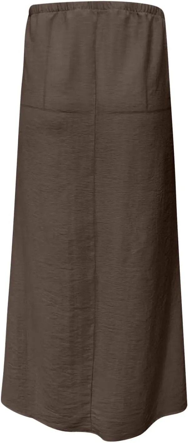 Linen Maxi Skirts for Women Comfy Drawstring Waist A Line Dresses Long Flowy Boho Vacation Skirts 2025 Summer