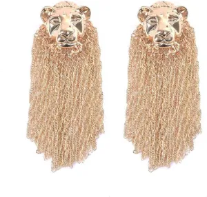 Lion Earrings for Women, Cute Animal Lion Tassel Earrings for Girls, Gold Mane Lion Dangle Earrings Hypoallergenic, Bohemian Lion Drop Earrings, Golden Lion Head Earrings Studs, Lion Jewelry Gifts Funny Earrings