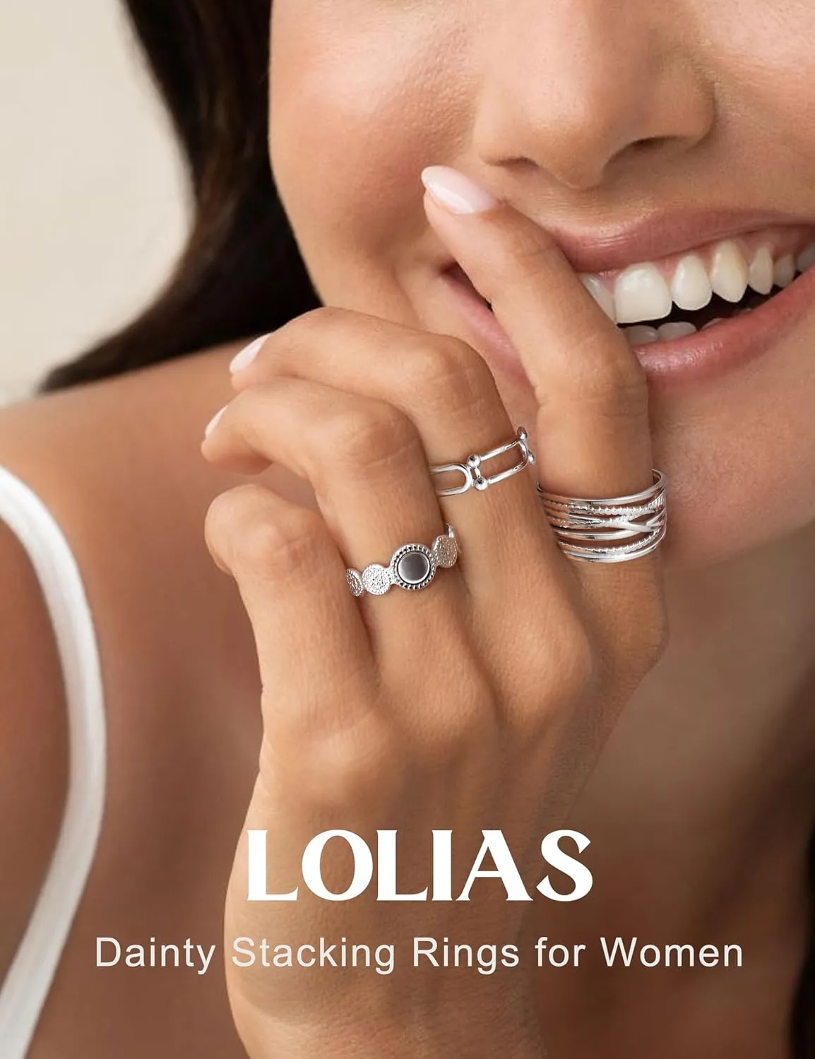 LOLIAS 16Pcs Stainless Steel Rings for Women Chunky Silver Rings Non Tarnish Stackable Ring Open Adjustable Thumb Finger Statement Rings Set