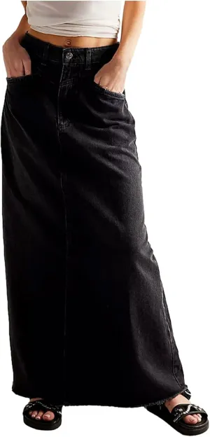 Long Denim Skirts for Women with Pockets Casual High Waisted Stretch Pencil Maxi Jean Skirt