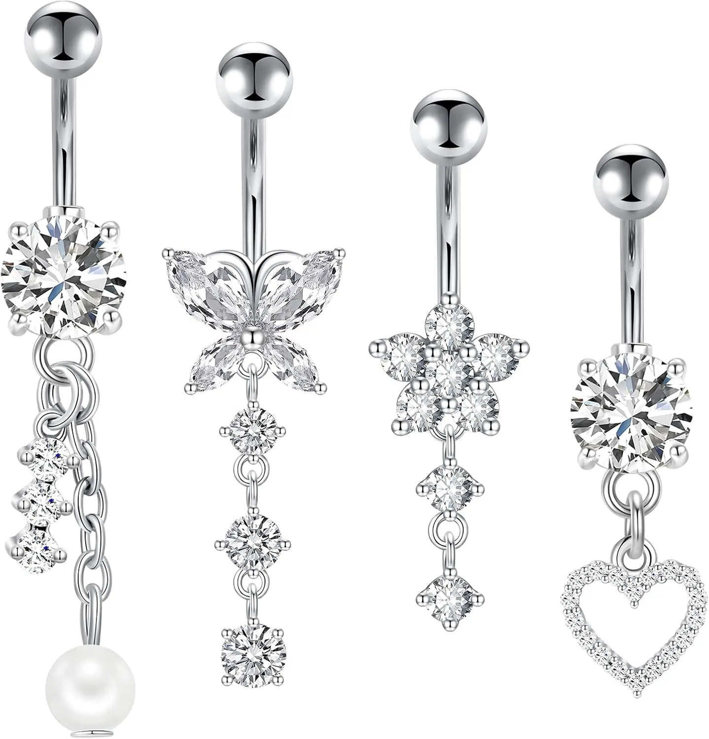 Longita Belly Button Ring Dangle Belly Button Rings Dangling Belly Button Rings Clicker Belly Button Ring Surgical Steel Rose Gold Belly Rings Belly Piercing Jewelry Navel Rings for Women