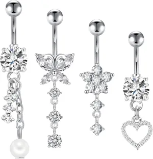 Longita Belly Button Ring Dangle Belly Button Rings Dangling Belly Button Rings Clicker Belly Button Ring Surgical Steel Rose Gold Belly Rings Belly Piercing Jewelry Navel Rings for Women