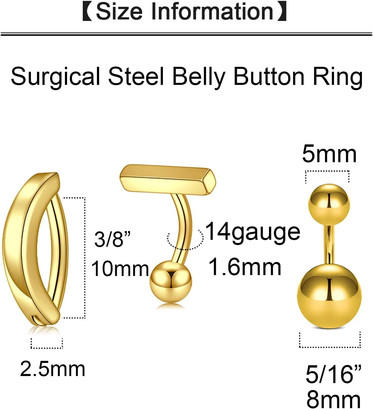 Longita Belly Ring - Surgical Steel & Gold Clicker, Hypoallergenic Navel Ring for Women