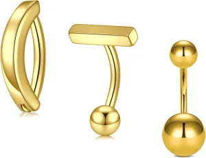 Longita Belly Ring - Surgical Steel & Gold Clicker, Hypoallergenic Navel Ring for Women