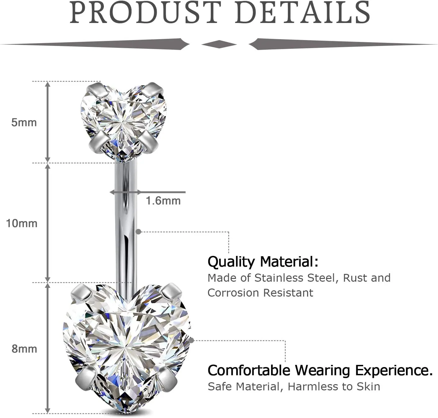 Longita Belly Ring - Surgical Steel & Gold Clicker, Hypoallergenic Navel Ring for Women