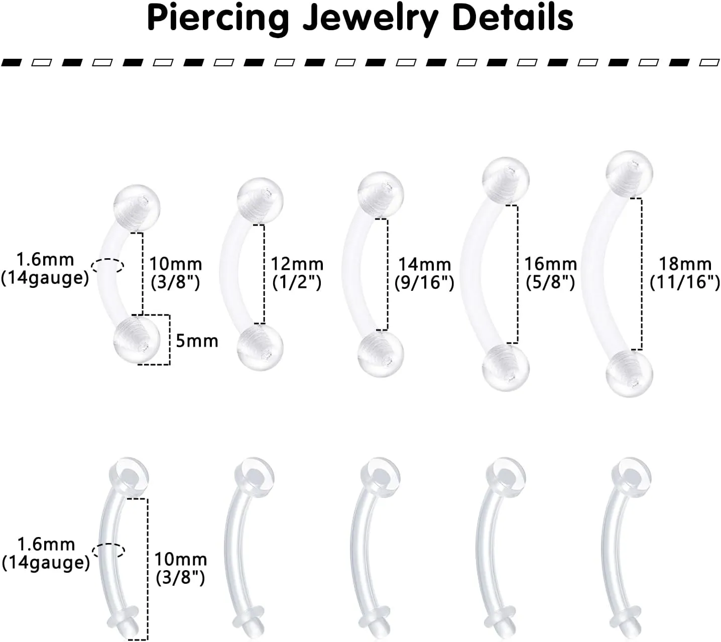 Longita Clear Belly Button Rings Plastic Belly Button Rings Plastic Belly Rings for Sports Surgery
