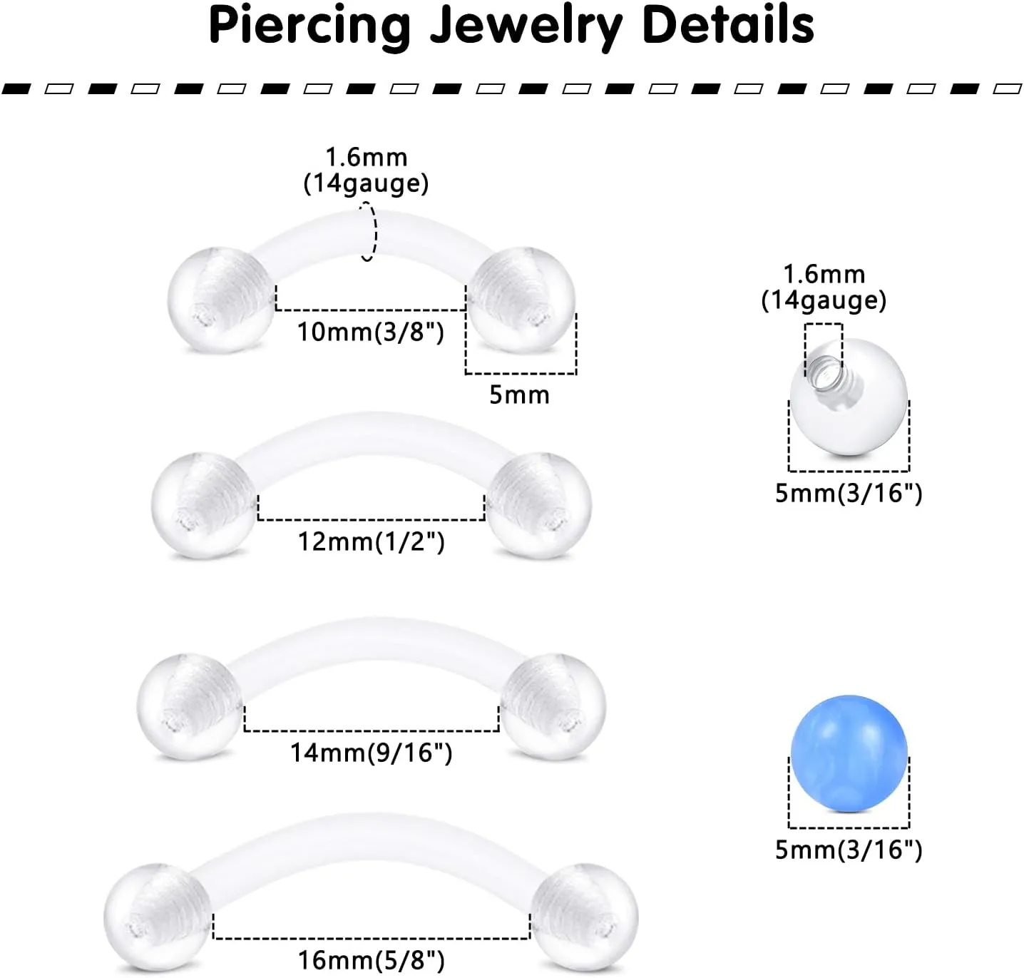 Longita Clear Belly Button Rings Plastic Belly Button Rings Plastic Belly Rings for Sports Surgery