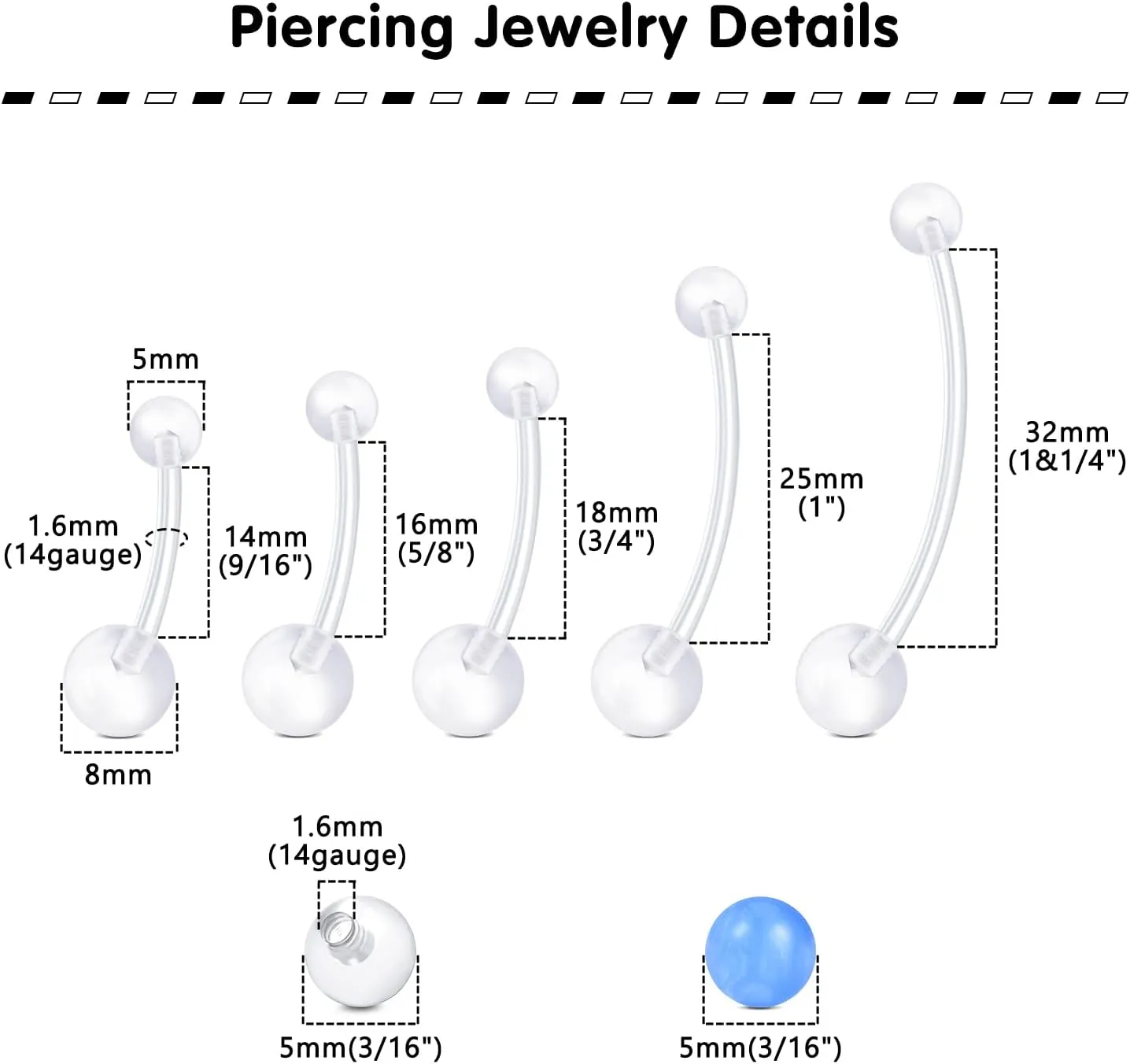 Longita Clear Belly Button Rings Plastic Belly Button Rings Plastic Belly Rings for Sports Surgery