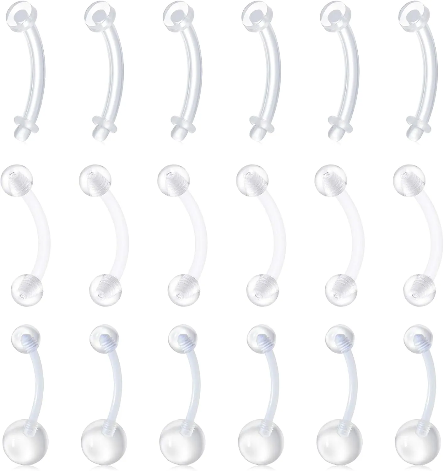 Longita Plastic Pregnancy Belly Button Rings Long Bar Navel Rings for Maternity Sport Pregnant Women Flexible Clear Belly Piercing Retainer Different Length bar and Balls for Replacement 10-32mm