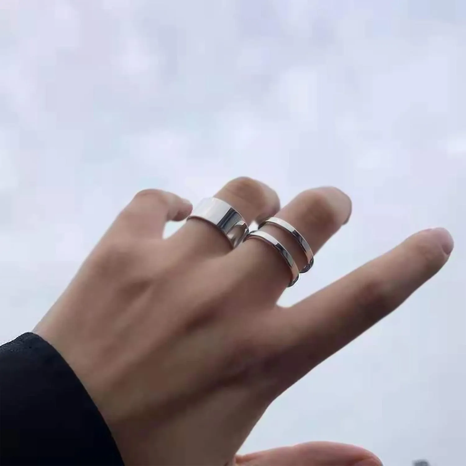Loqimu 8 Pack Stainless Steel Rings Set for Women Silver Aesthetic Jewelry Rings Adjustable Stackable Rings for Teen Girls Trendy Knuckle Thumb Finger Rings Size 8 9 7 10 Indie rings