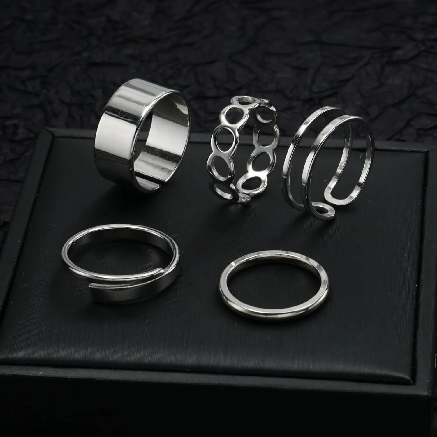 Loqimu 8 Pack Stainless Steel Rings Set for Women Silver Aesthetic Jewelry Rings Adjustable Stackable Rings for Teen Girls Trendy Knuckle Thumb Finger Rings Size 8 9 7 10 Indie rings