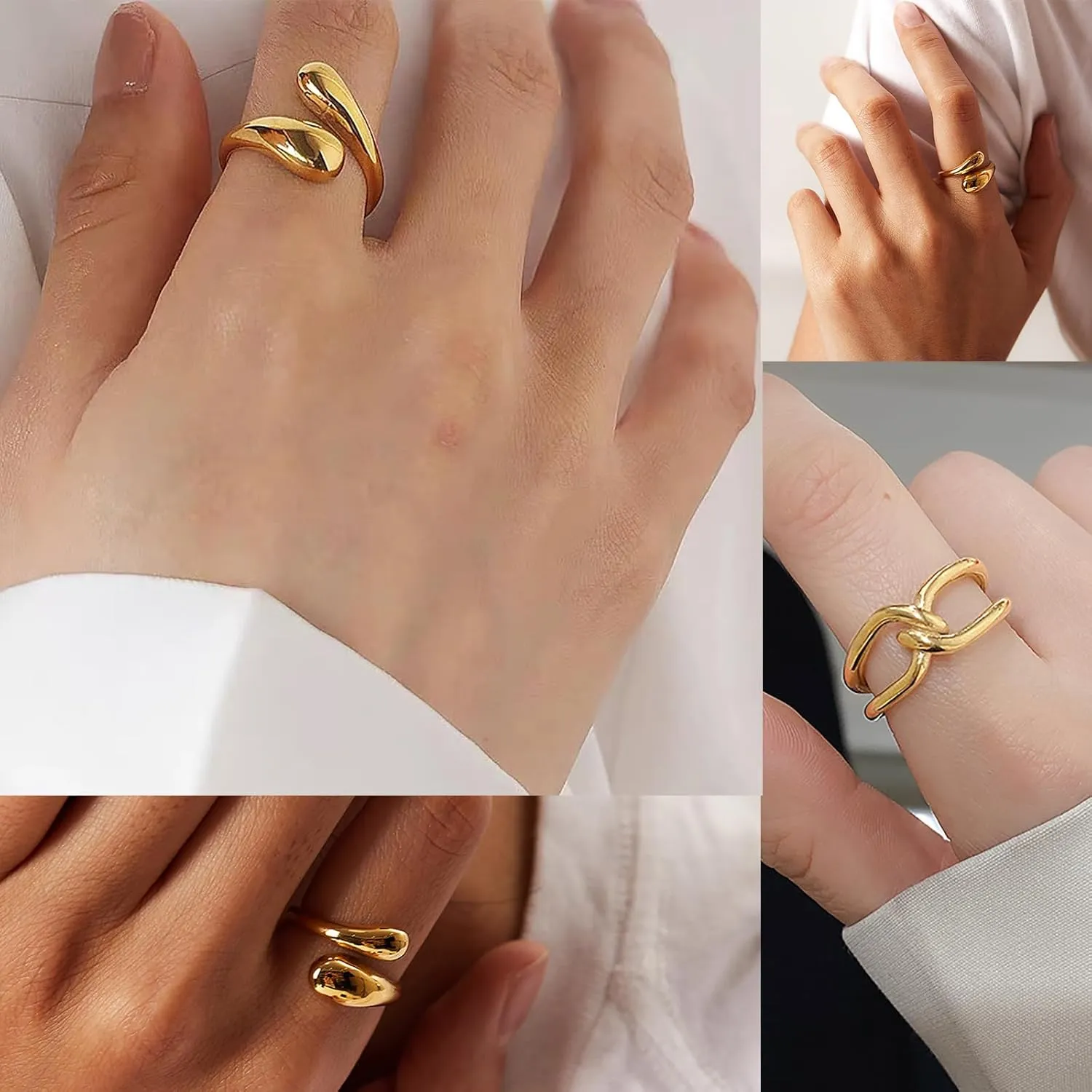 Loqimu Chunky Statement Rings: Stainless Steel Gold Stackable, Adjustable Rings for Women - Fashion Crossover, Knot Twist Set in Pink