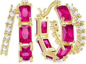 Lourny Double Hoop Crystal Earrings for Women,18K Gold/Silver Plated Illusion Huggie Cubic Zirconia Hoop Earrings Jewelry Gifts