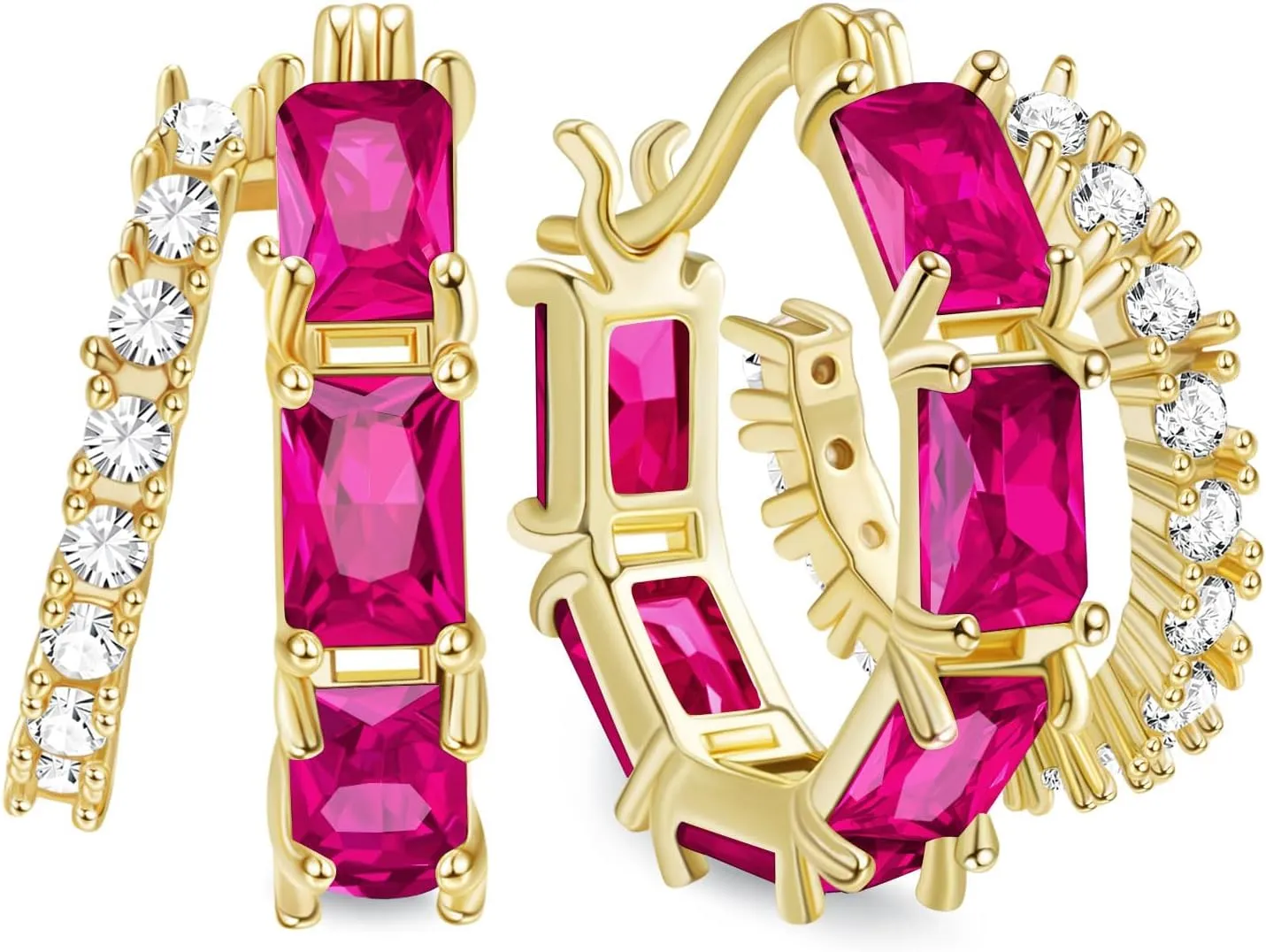 Lourny Double Hoop Crystal Earrings for Women,18K Gold/Silver Plated Illusion Huggie Cubic Zirconia Hoop Earrings Jewelry Gifts