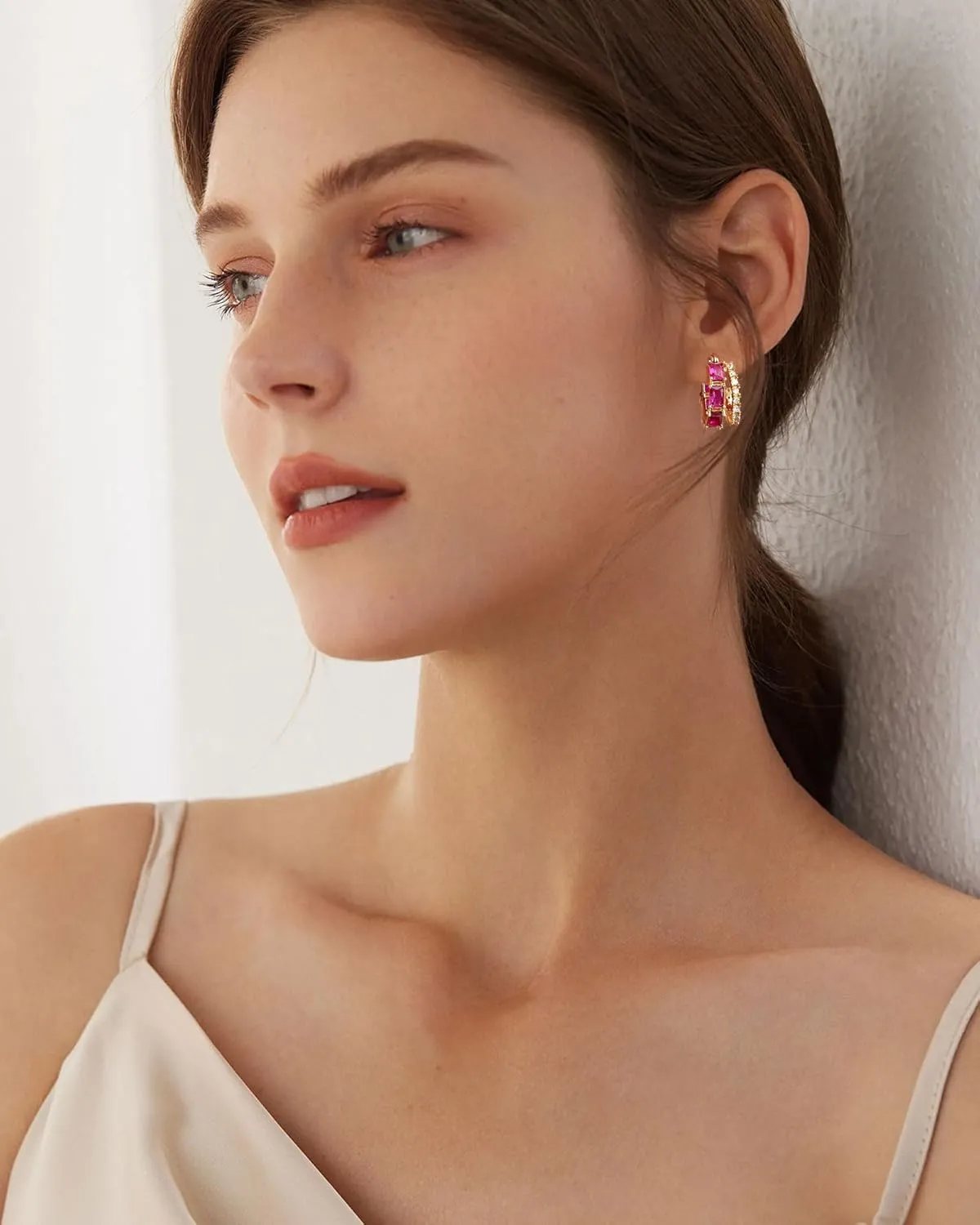 Lourny Double Hoop Crystal Earrings for Women,18K Gold/Silver Plated Illusion Huggie Cubic Zirconia Hoop Earrings Jewelry Gifts