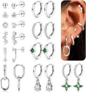 LOYALLOOK 11Pairs Gold Hoop Earrings for Women-Hypoallergenic Surgical Steel Earrings 14K Gold Plated Cartilage Earring Sets for Multiple Piercing Trendy Earring Stacks Flat Back Stud Hoops