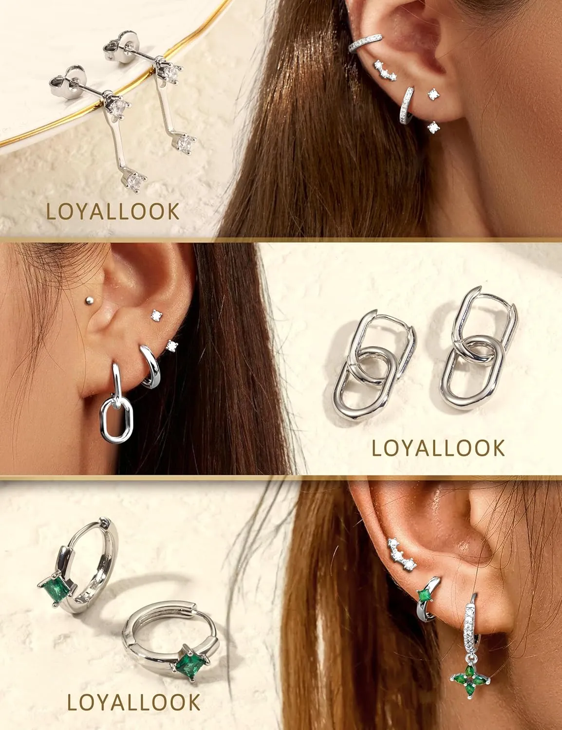 LOYALLOOK 11Pairs Gold Hoop Earrings for Women-Hypoallergenic Surgical Steel Earrings 14K Gold Plated Cartilage Earring Sets for Multiple Piercing Trendy Earring Stacks Flat Back Stud Hoops