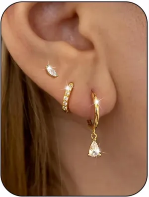 LOYALLOOK Small Gold Earrings for Women Trendy 14k Gold Plated Huggie Hoop Earrings Hypoallergenic Cartilage Earring Sets for Multiple Piercing Dainty Gold Stud Earrings for Women