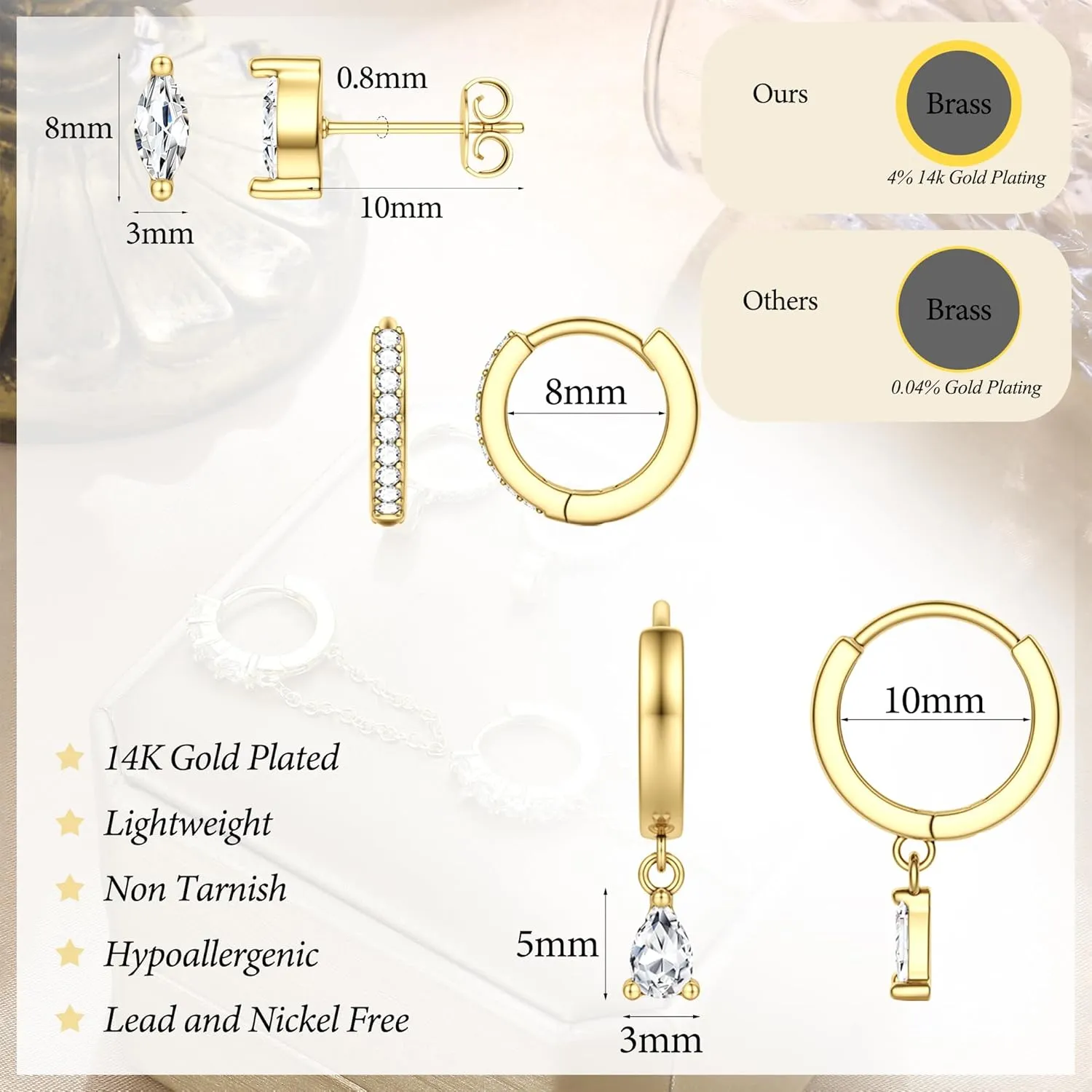 LOYALLOOK Small Gold Earrings for Women Trendy 14k Gold Plated Huggie Hoop Earrings Hypoallergenic Cartilage Earring Sets for Multiple Piercing Dainty Gold Stud Earrings for Women