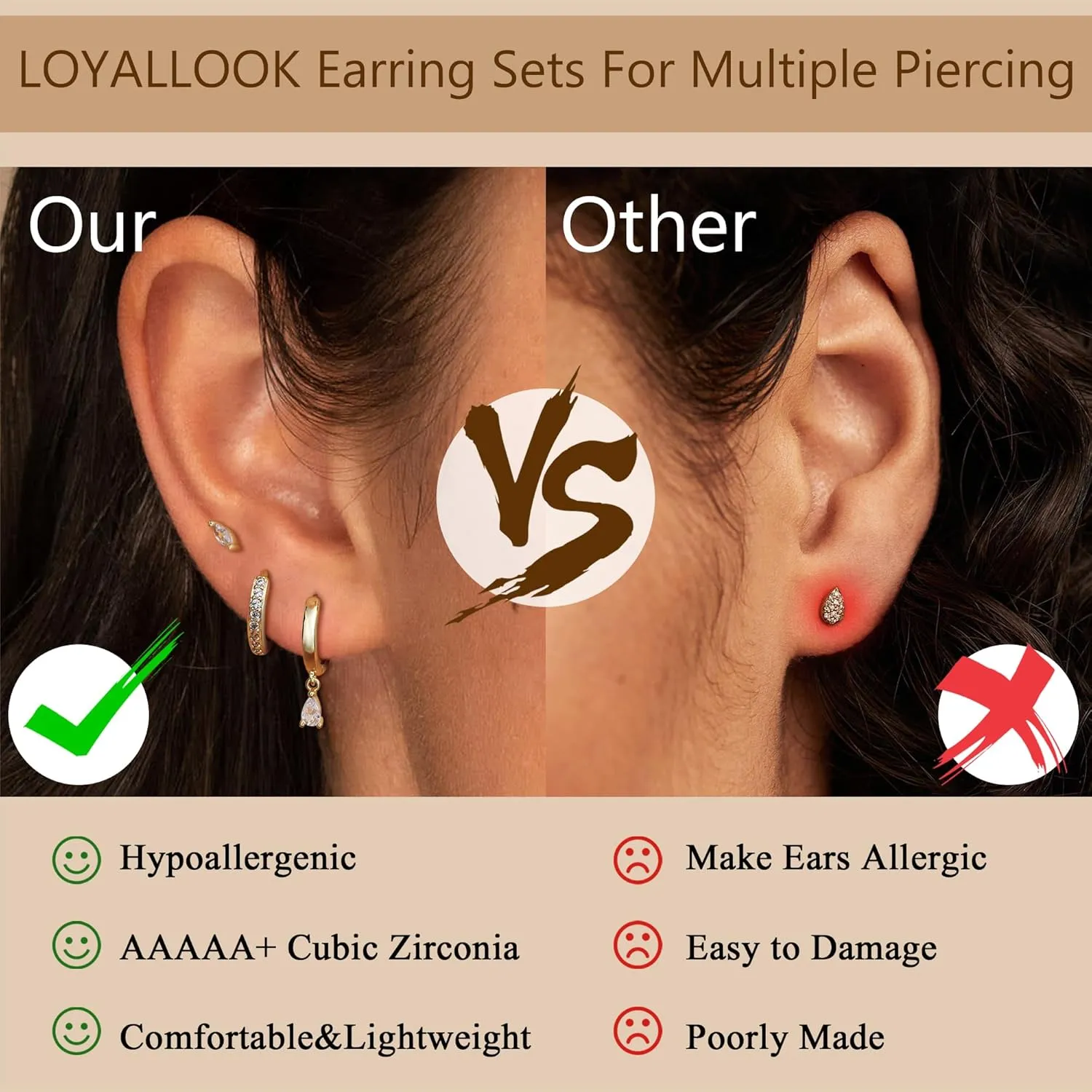 LOYALLOOK Small Gold Earrings for Women Trendy 14k Gold Plated Huggie Hoop Earrings Hypoallergenic Cartilage Earring Sets for Multiple Piercing Dainty Gold Stud Earrings for Women