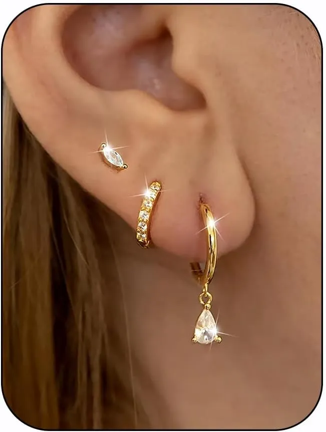 LOYALLOOK Small Gold Earrings for Women Trendy 14k Gold Plated Huggie Hoop Earrings Hypoallergenic Cartilage Earring Sets for Multiple Piercing Dainty Gold Stud Earrings for Women
