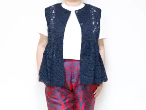 <V02L> PEPLUM VEST LACE