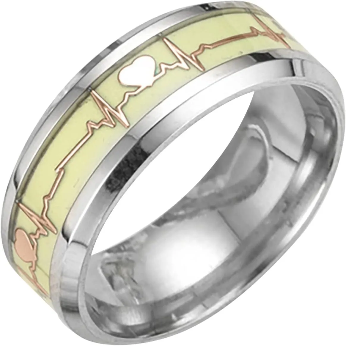 Luminous Ring, Valentine's Day Party Night Memorial Jewelry Heartbeat Pattern Rings Glow in the Dark Couple Rings