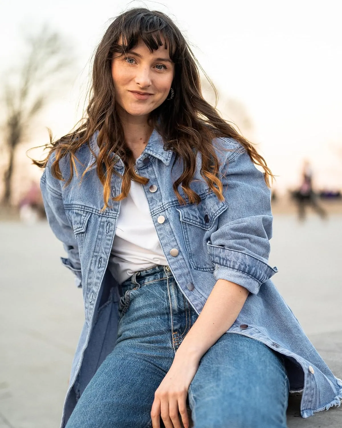 luvamia Denim Jacket for Women Oversized Button Down Casual Jean Shacket Jackets Long Sleeve Frayed Hem Western Trendy