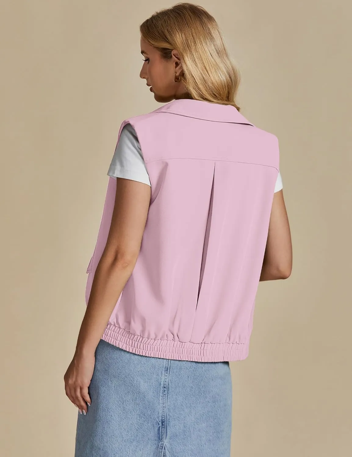 luvamia Vest for Women Trendy Zip Up Casual Fashion Elastic Hem Fall Sleeveless Jacket Outerwear Vests Tops with Pockets