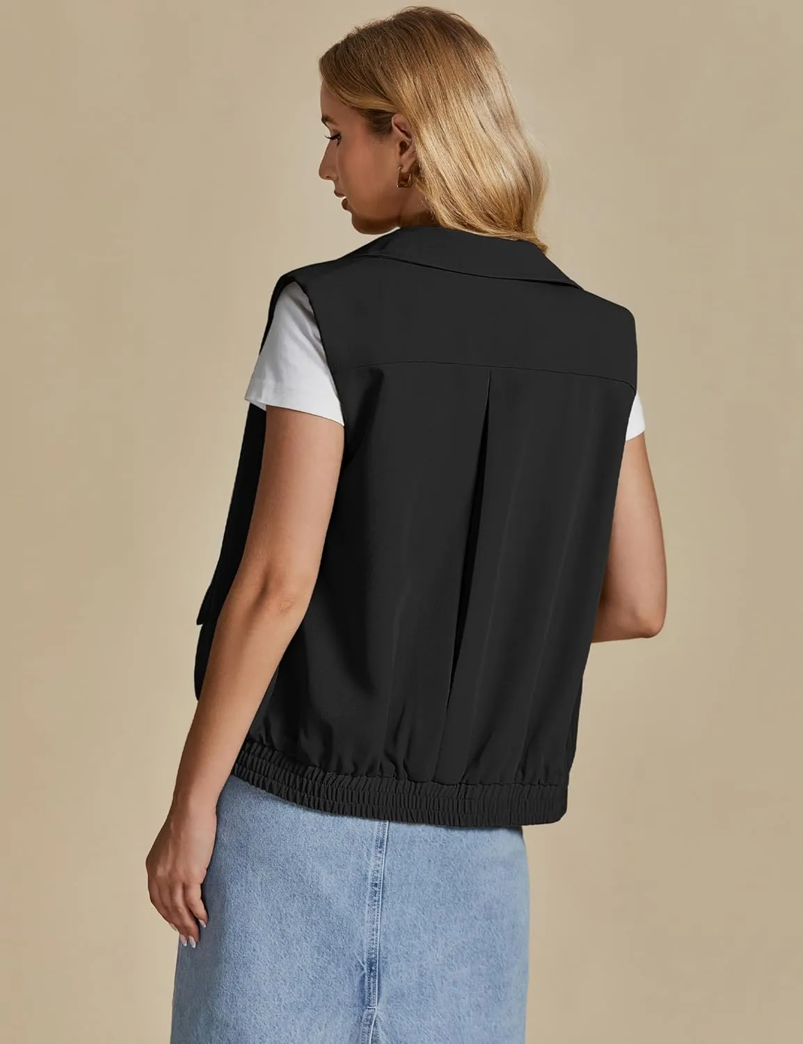 luvamia Vest for Women Trendy Zip Up Casual Fashion Elastic Hem Fall Sleeveless Jacket Outerwear Vests Tops with Pockets