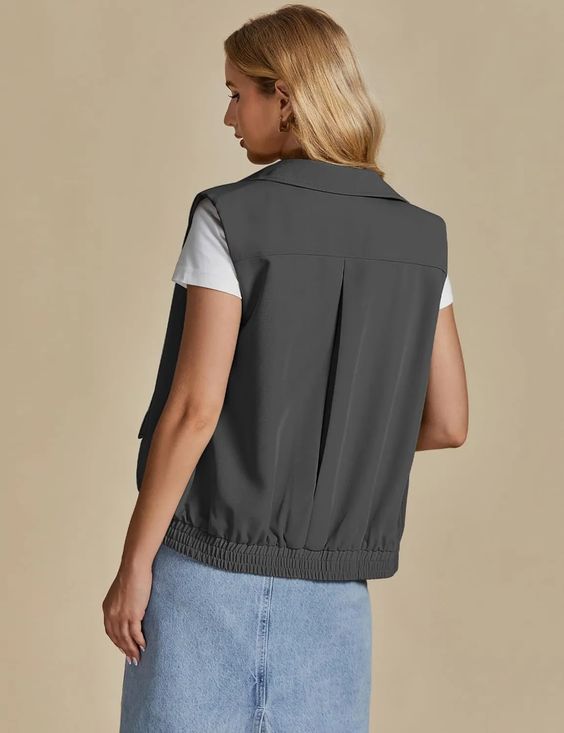 luvamia Vest for Women Trendy Zip Up Casual Fashion Elastic Hem Fall Sleeveless Jacket Outerwear Vests Tops with Pockets