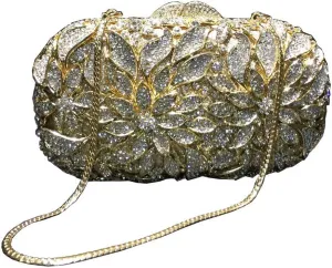 Luxury Evening Bag Women Rhinestone Clutch Faux Diamond Purse Metallic Handbag for Wedding Banquet Party