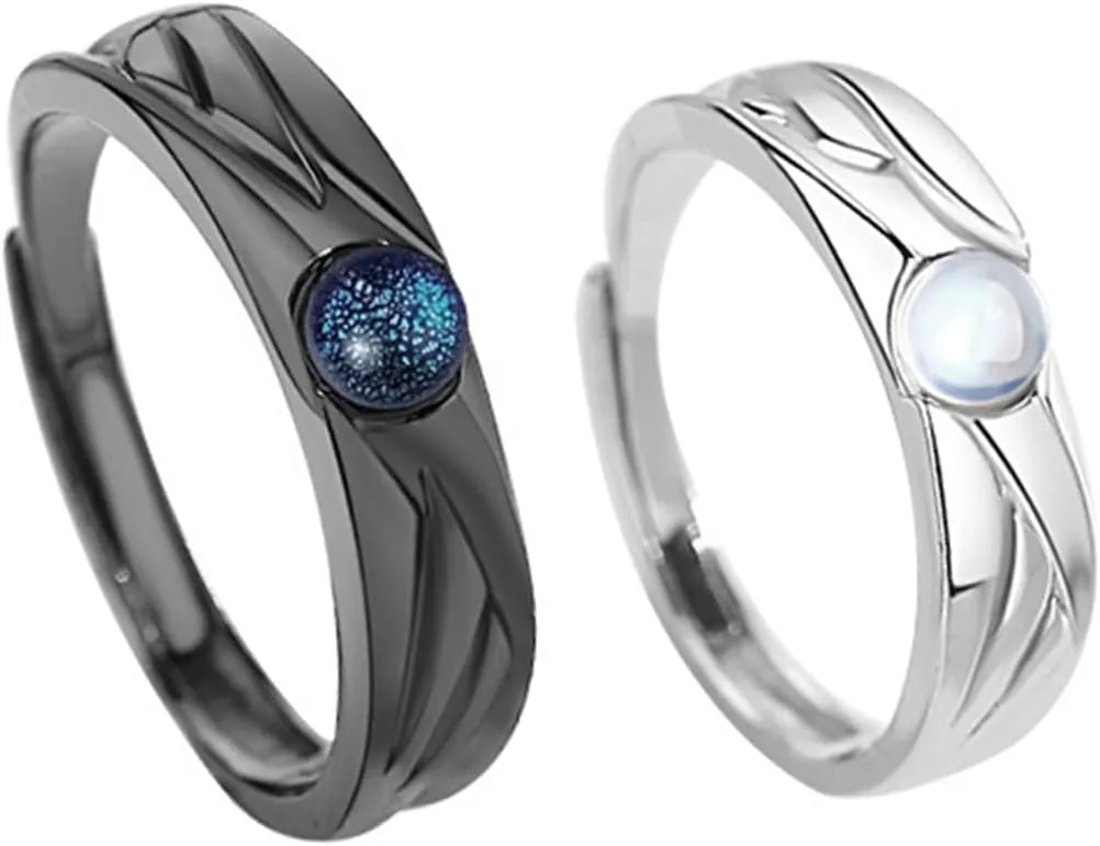 Matching Rings for Couples Promise Rings for Him & Her Engagement Wedding Rings Set Adjustable Silver Couple Rings Statement Rings Valentines Day Gifts