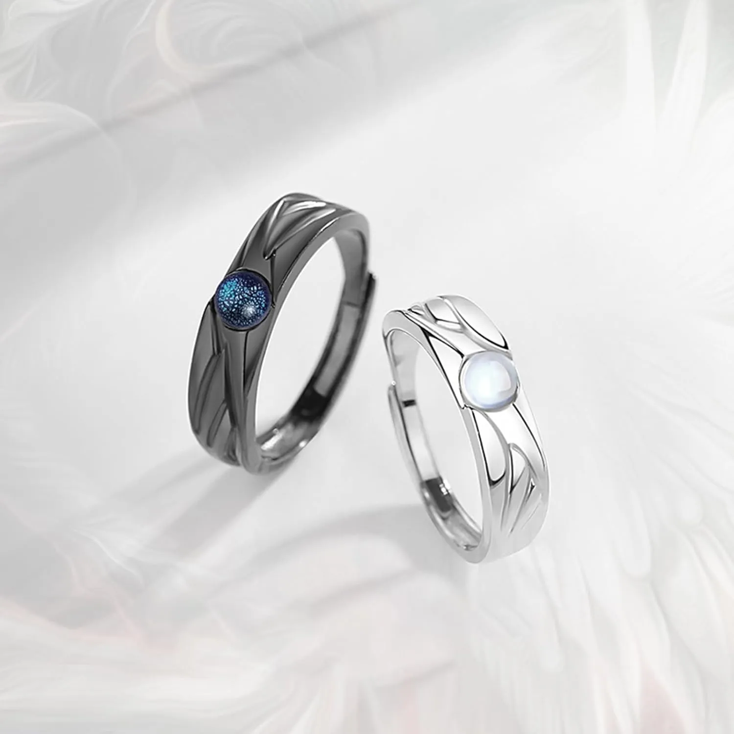 Matching Rings for Couples Promise Rings for Him & Her Engagement Wedding Rings Set Adjustable Silver Couple Rings Statement Rings Valentines Day Gifts