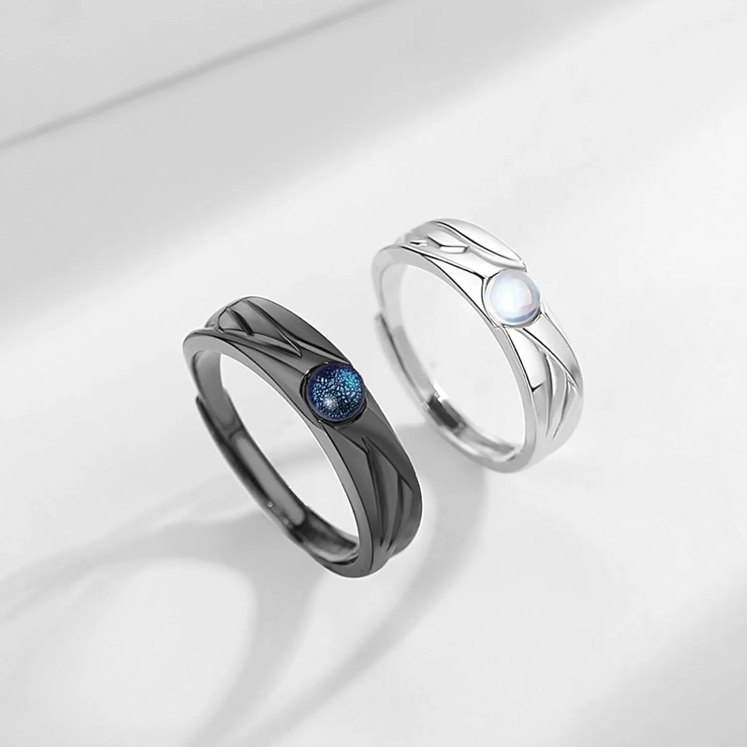 Matching Rings for Couples Promise Rings for Him & Her Engagement Wedding Rings Set Adjustable Silver Couple Rings Statement Rings Valentines Day Gifts