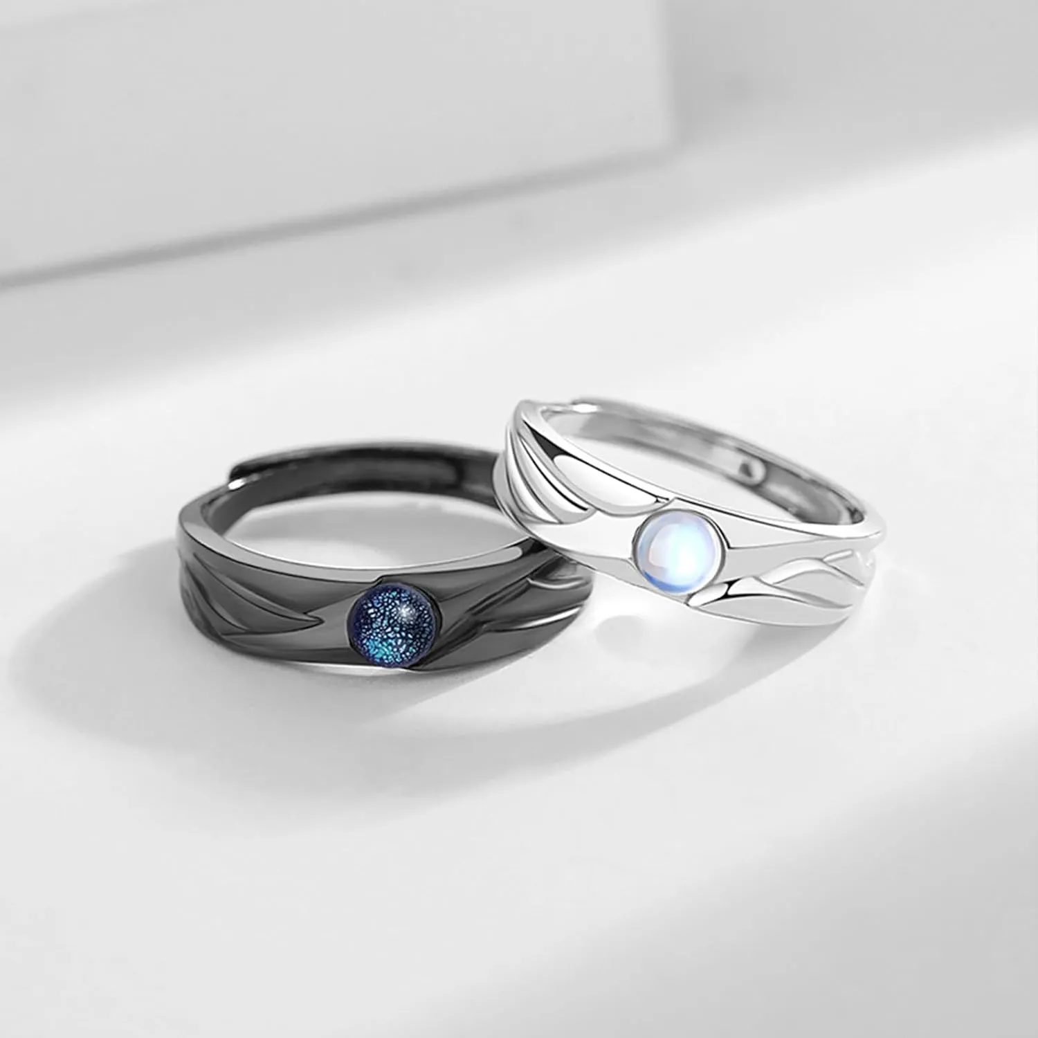 Matching Rings for Couples Promise Rings for Him & Her Engagement Wedding Rings Set Adjustable Silver Couple Rings Statement Rings Valentines Day Gifts