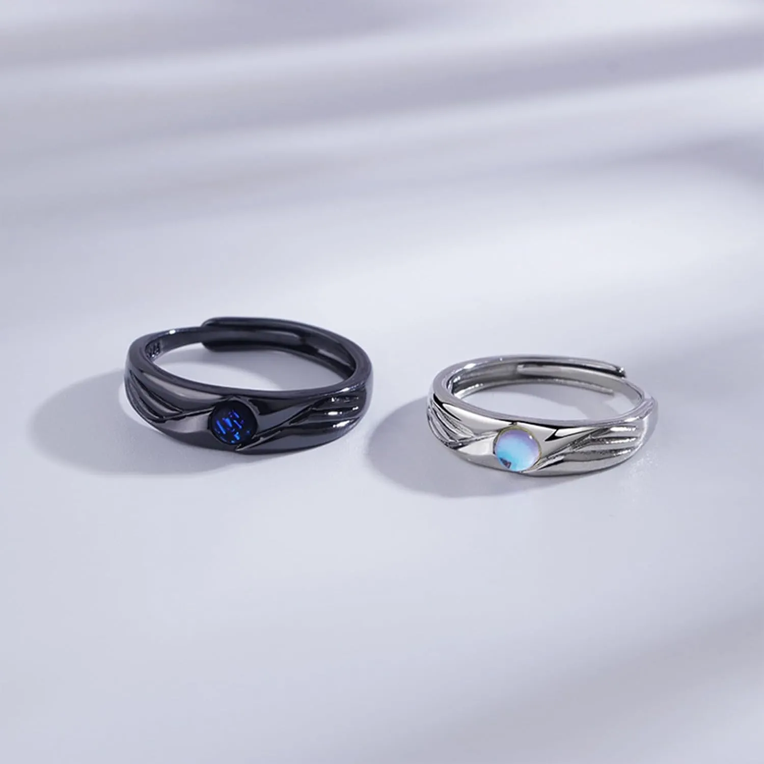 Matching Rings for Couples Promise Rings for Him & Her Engagement Wedding Rings Set Adjustable Silver Couple Rings Statement Rings Valentines Day Gifts