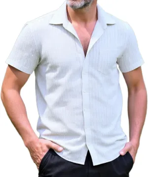 Men Casual Button Down Shirts Short Sleeve Textured Summer Beach Vacation Tops with Pocket Male Tropical Aloha Theme Tee