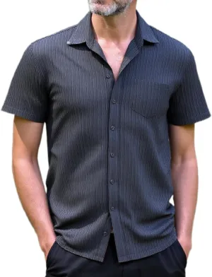 Men Casual Button Down Shirts Short Sleeve Textured Summer Beach Vacation Tops with Pocket Male Tropical Aloha Theme Tee