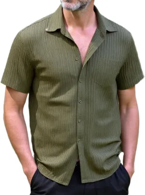 Men Casual Button Down Shirts Short Sleeve Textured Summer Beach Vacation Tops with Pocket Male Tropical Aloha Theme Tee